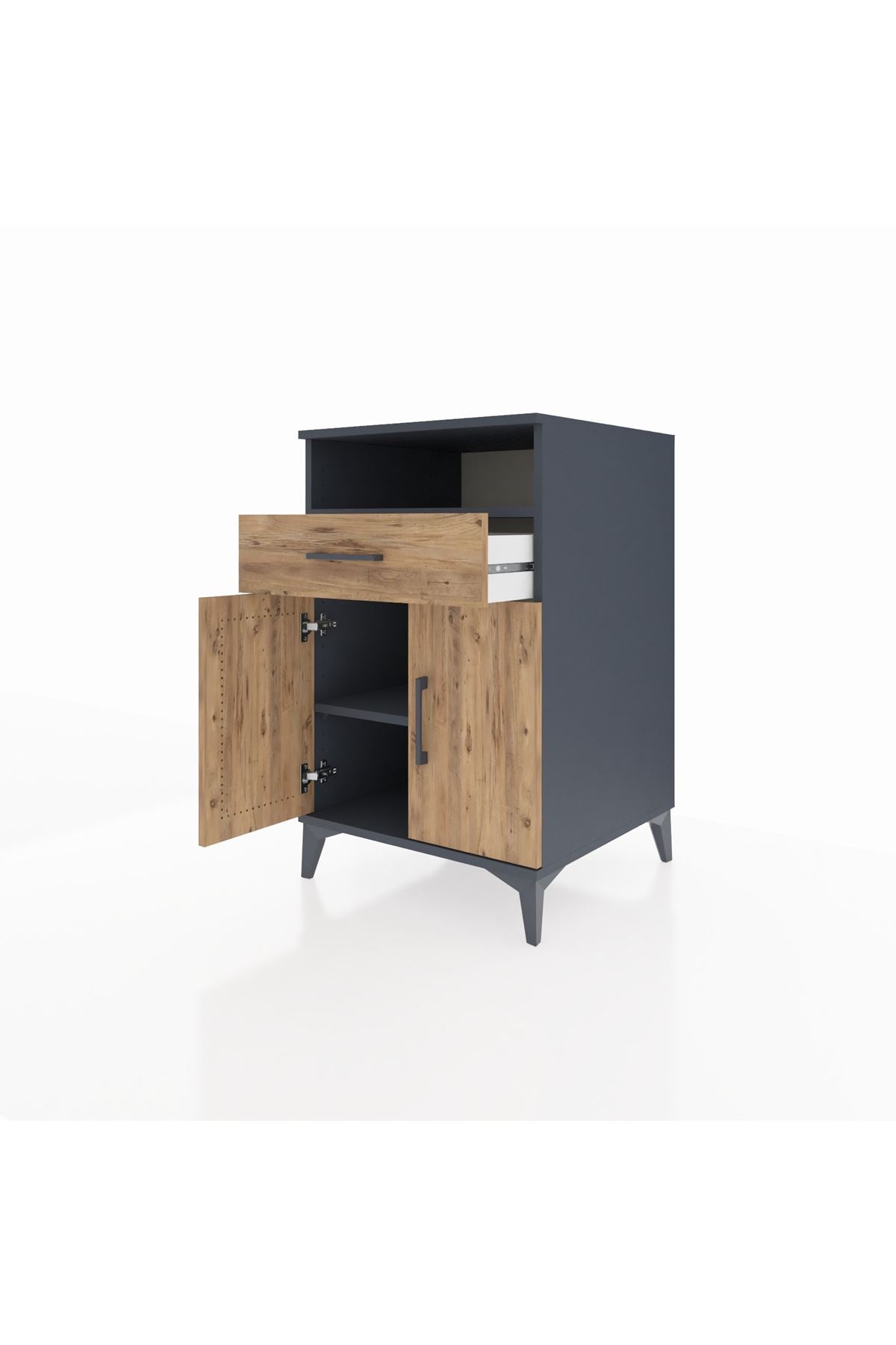 Kronos Komodin 2 Raflı Tek Çekmeceli 2 Kapaklı 60x59x96 Antrasit-Çam