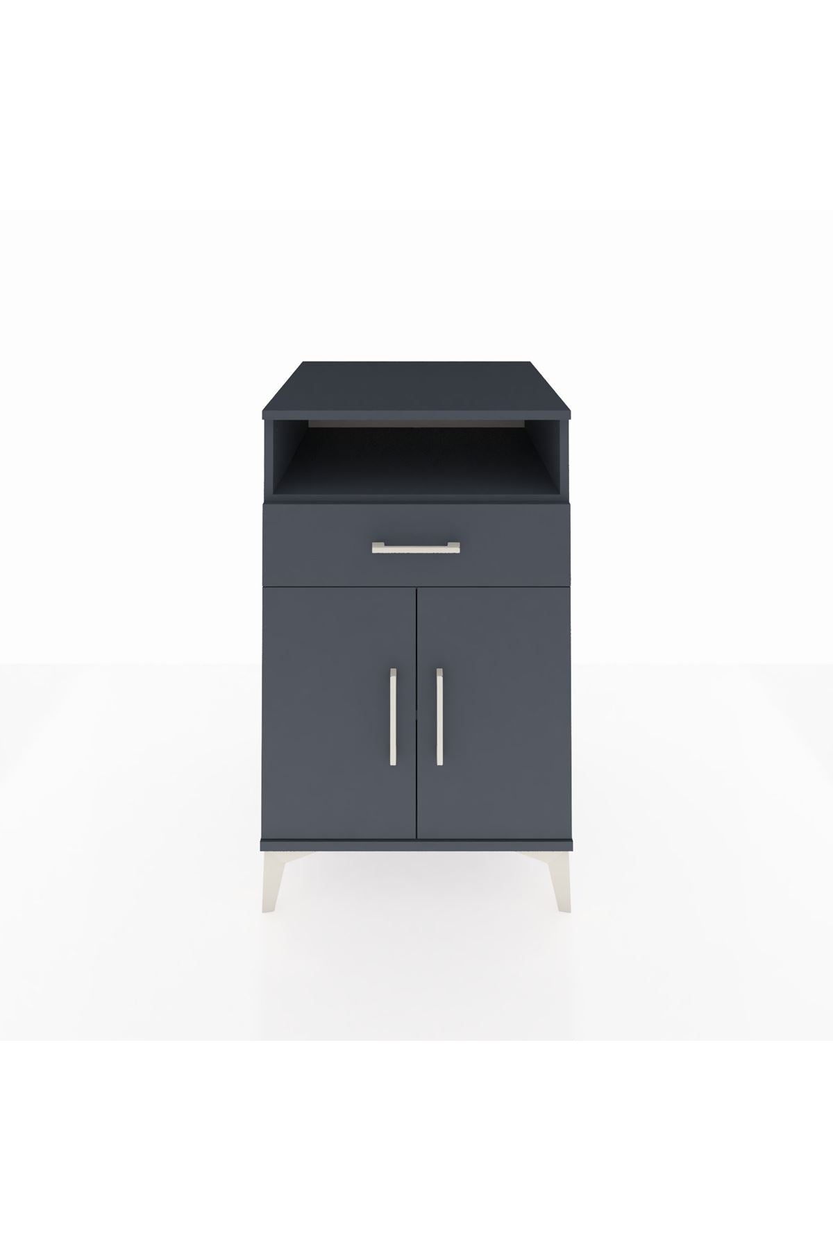 Kronos Komodin 2 Raflı Tek Çekmeceli 2 Kapaklı 60x59x96 Antrasit-Antrasit