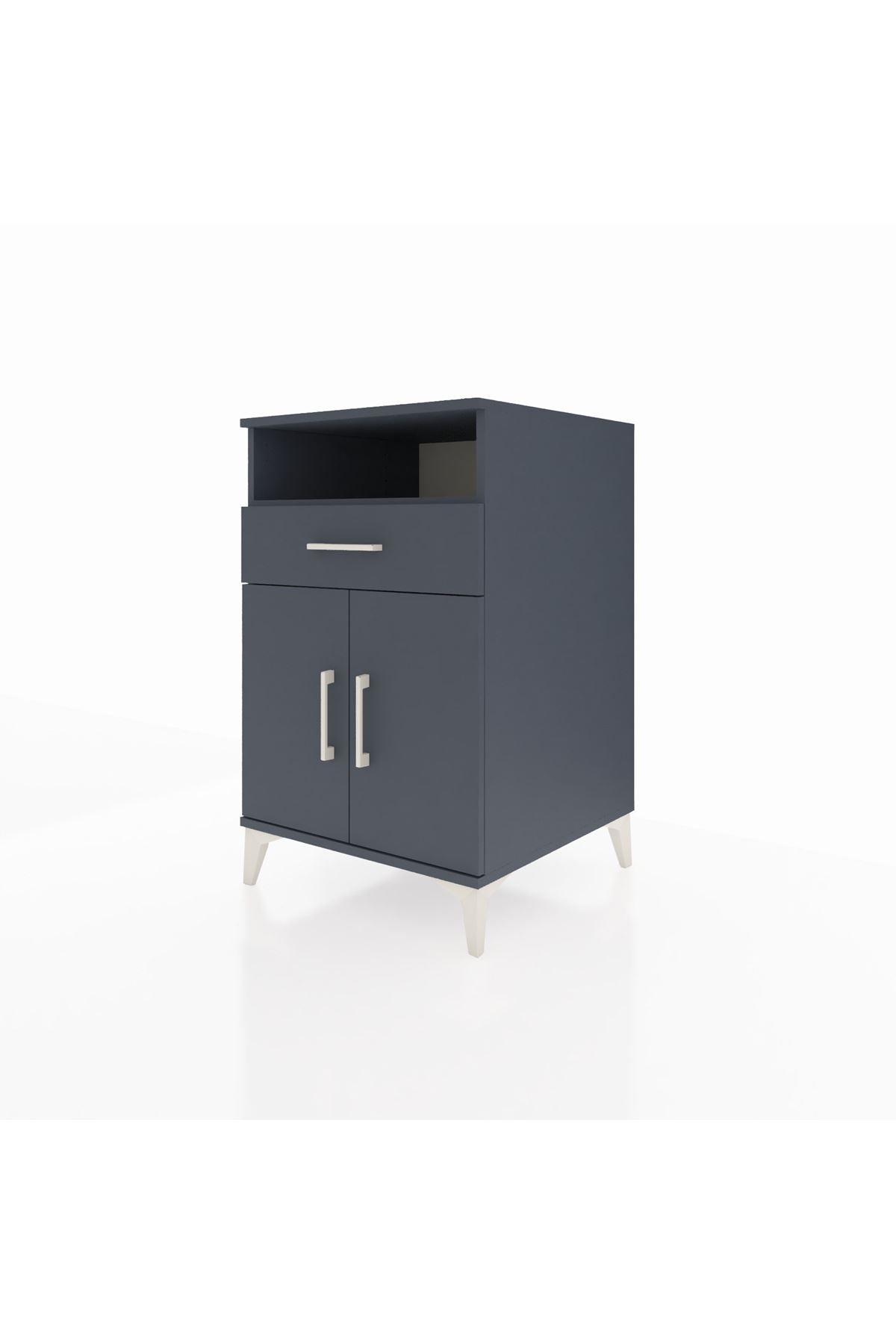 Kronos Komodin 2 Raflı Tek Çekmeceli 2 Kapaklı 60x59x96 Antrasit-Antrasit