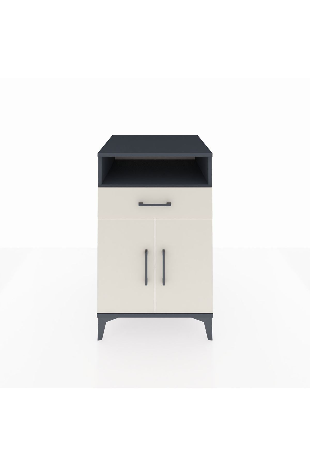 Kronos Komodin 2 Raflı Tek Çekmeceli 2 Kapaklı 60x59x96 Antrasit-Aytaşı