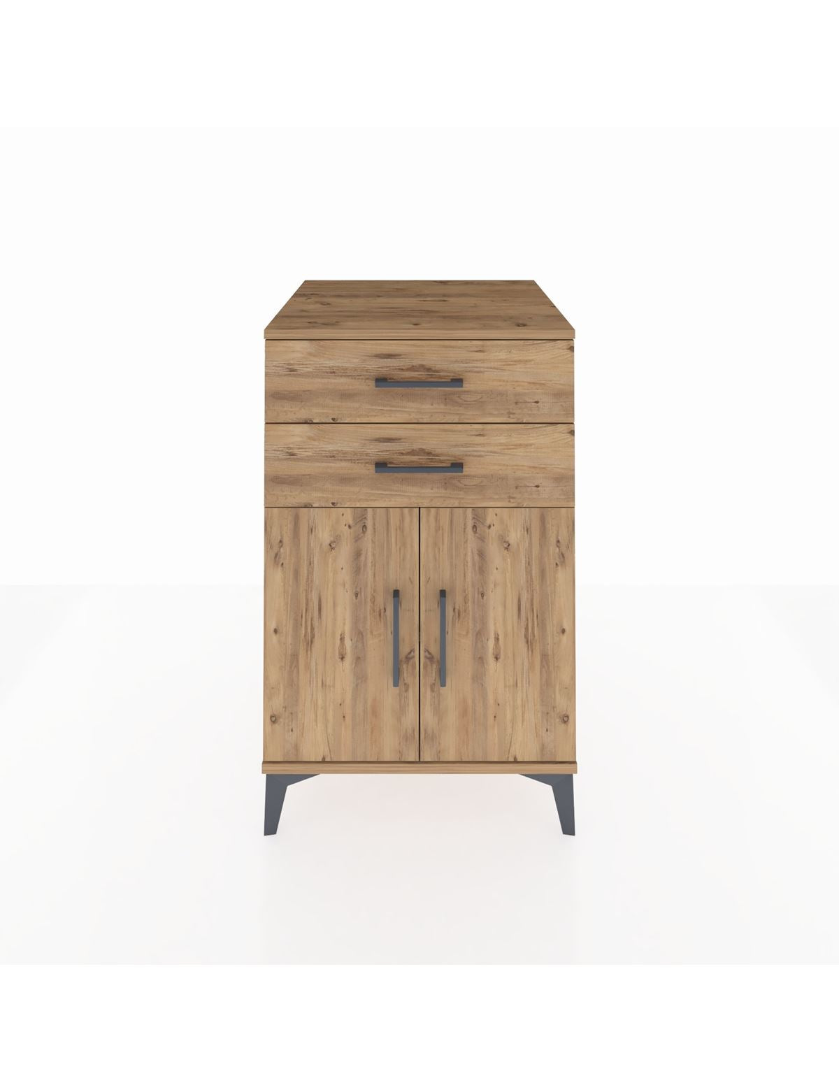 Kronos Komodin Tek Raflı 2 Çekmeceli 2 Kapaklı 60x59x96 Çam-Çam