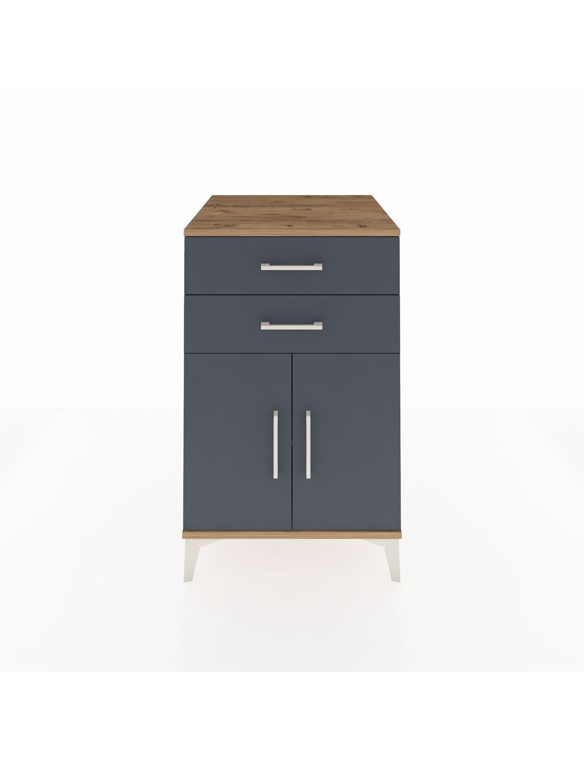 Kronos Komodin Tek Raflı 2 Çekmeceli 2 Kapaklı 60x59x96 Çam-Antrasit