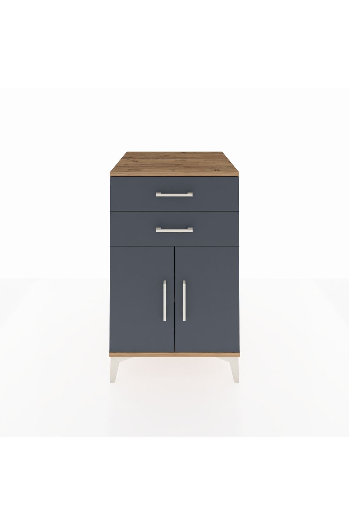 Kronos Komodin Tek Raflı 2 Çekmeceli 2 Kapaklı 60x59x96 Çam-Antrasit