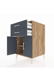 Kronos Komodin Tek Raflı 2 Çekmeceli 2 Kapaklı 60x59x96 Çam-Antrasit