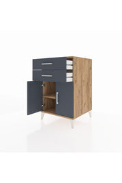 Kronos Komodin Tek Raflı 2 Çekmeceli 2 Kapaklı 60x59x96 Çam-Antrasit