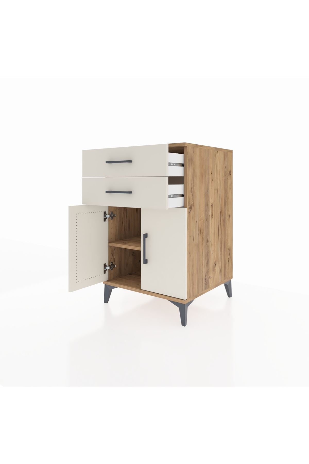 Kronos Komodin Tek Raflı 2 Çekmeceli 2 Kapaklı 60x59x96 Çam-Aytaşı