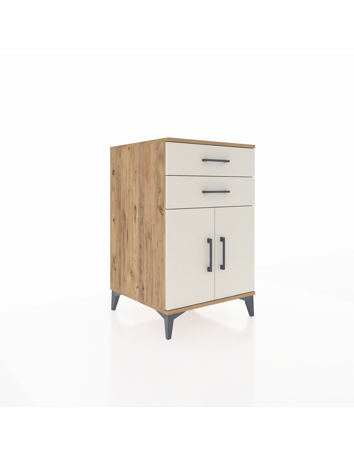 Kronos Komodin Tek Raflı 2 Çekmeceli 2 Kapaklı 60x59x96 Çam-Aytaşı