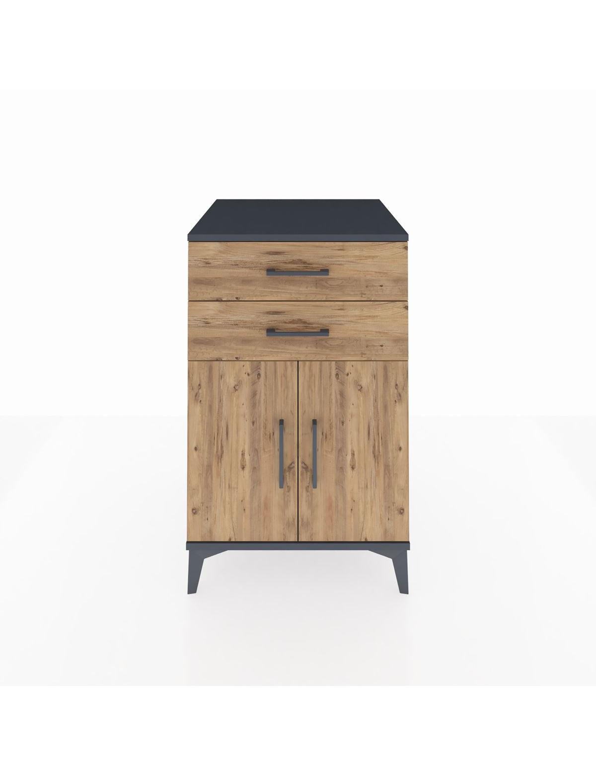 Kronos Komodin Tek Raflı 2 Çekmeceli 2 Kapaklı 60x59x96 Antrasit-Çam