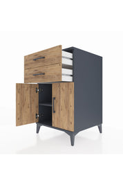 Kronos Komodin Tek Raflı 2 Çekmeceli 2 Kapaklı 60x59x96 Antrasit-Çam