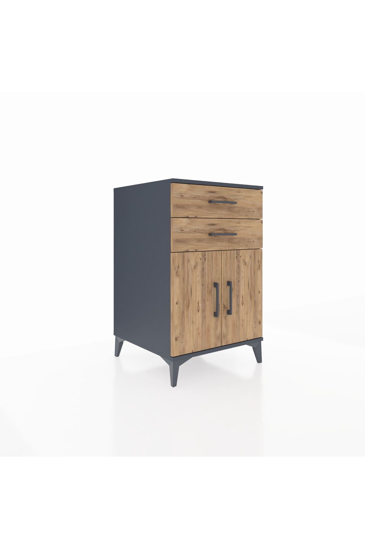 Kronos Komodin Tek Raflı 2 Çekmeceli 2 Kapaklı 60x59x96 Antrasit-Çam