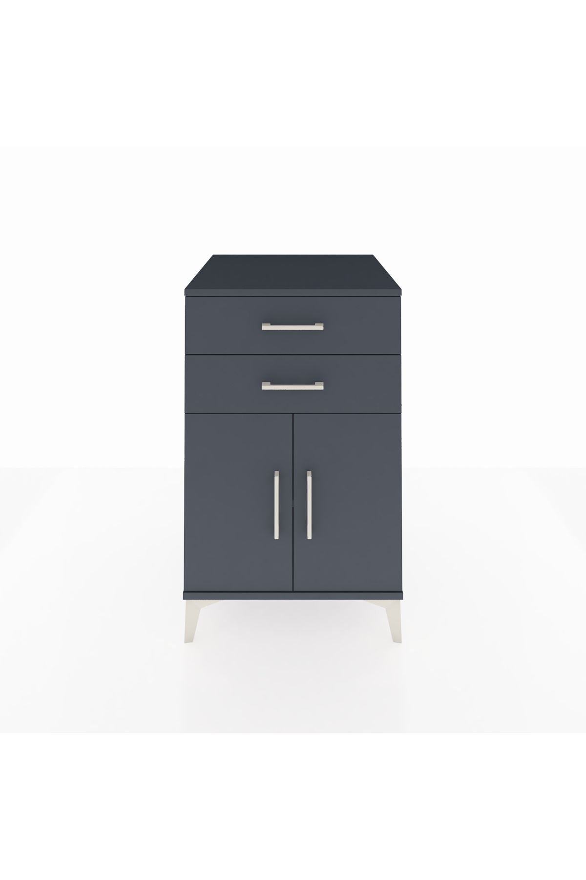 Kronos Komodin Tek Raflı 2 Çekmeceli 2 Kapaklı 60x59x96 Antrasit-Antrasit