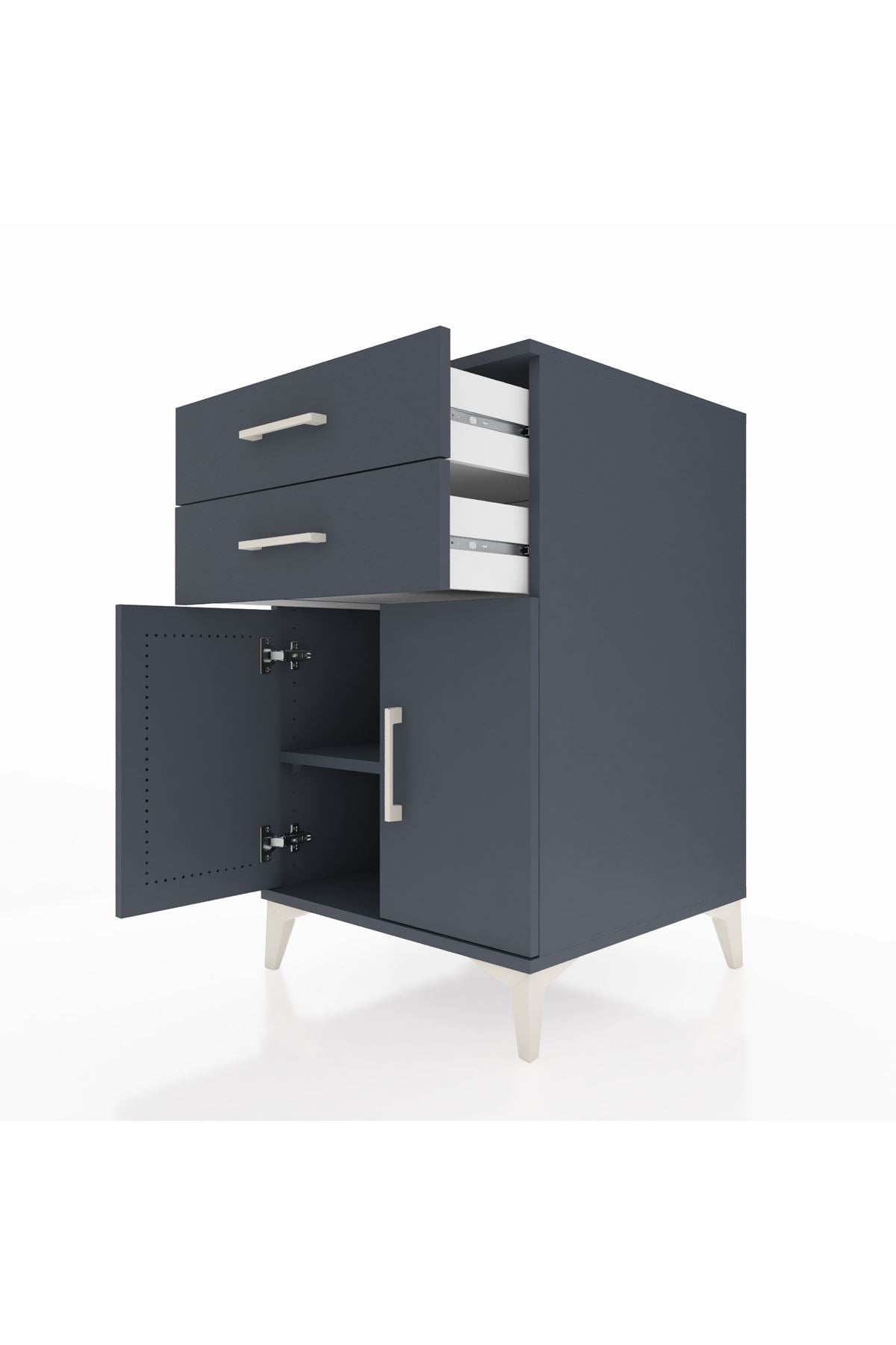 Kronos Komodin Tek Raflı 2 Çekmeceli 2 Kapaklı 60x59x96 Antrasit-Antrasit