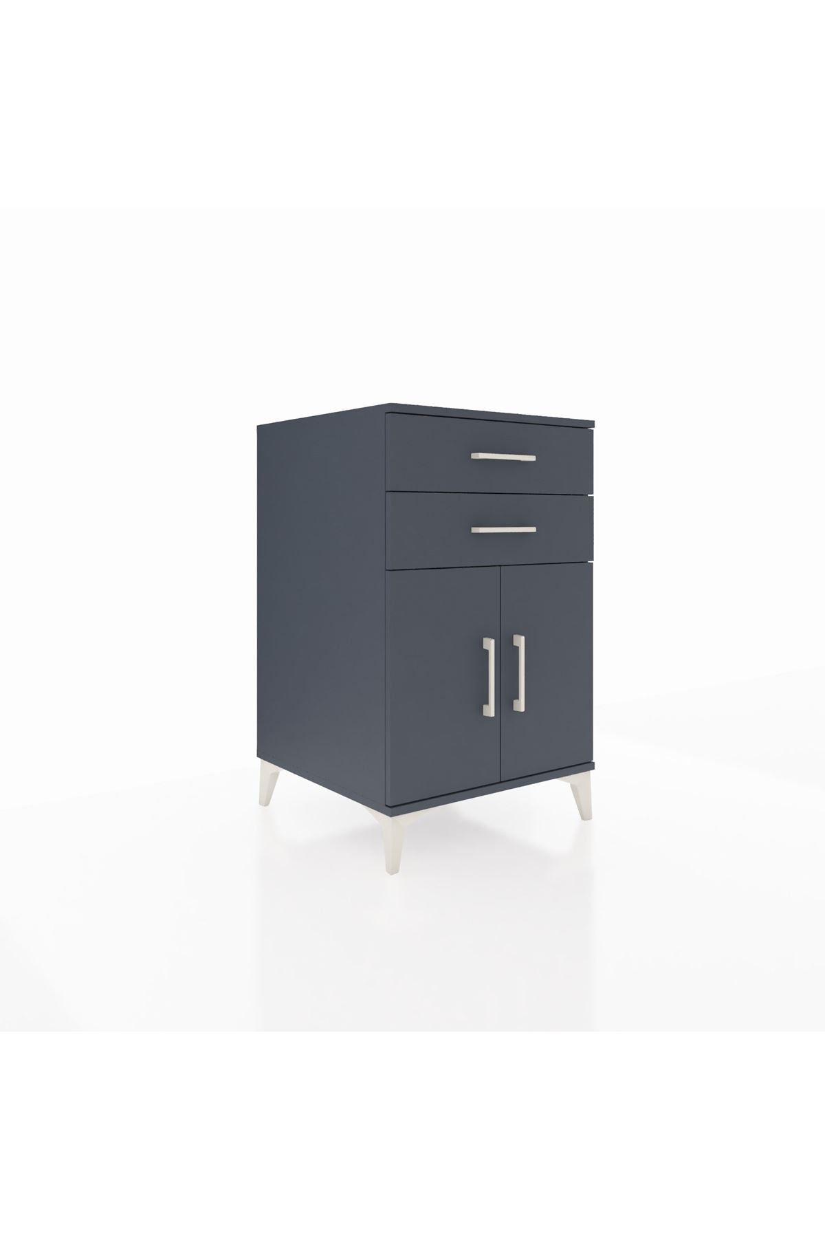 Kronos Komodin Tek Raflı 2 Çekmeceli 2 Kapaklı 60x59x96 Antrasit-Antrasit