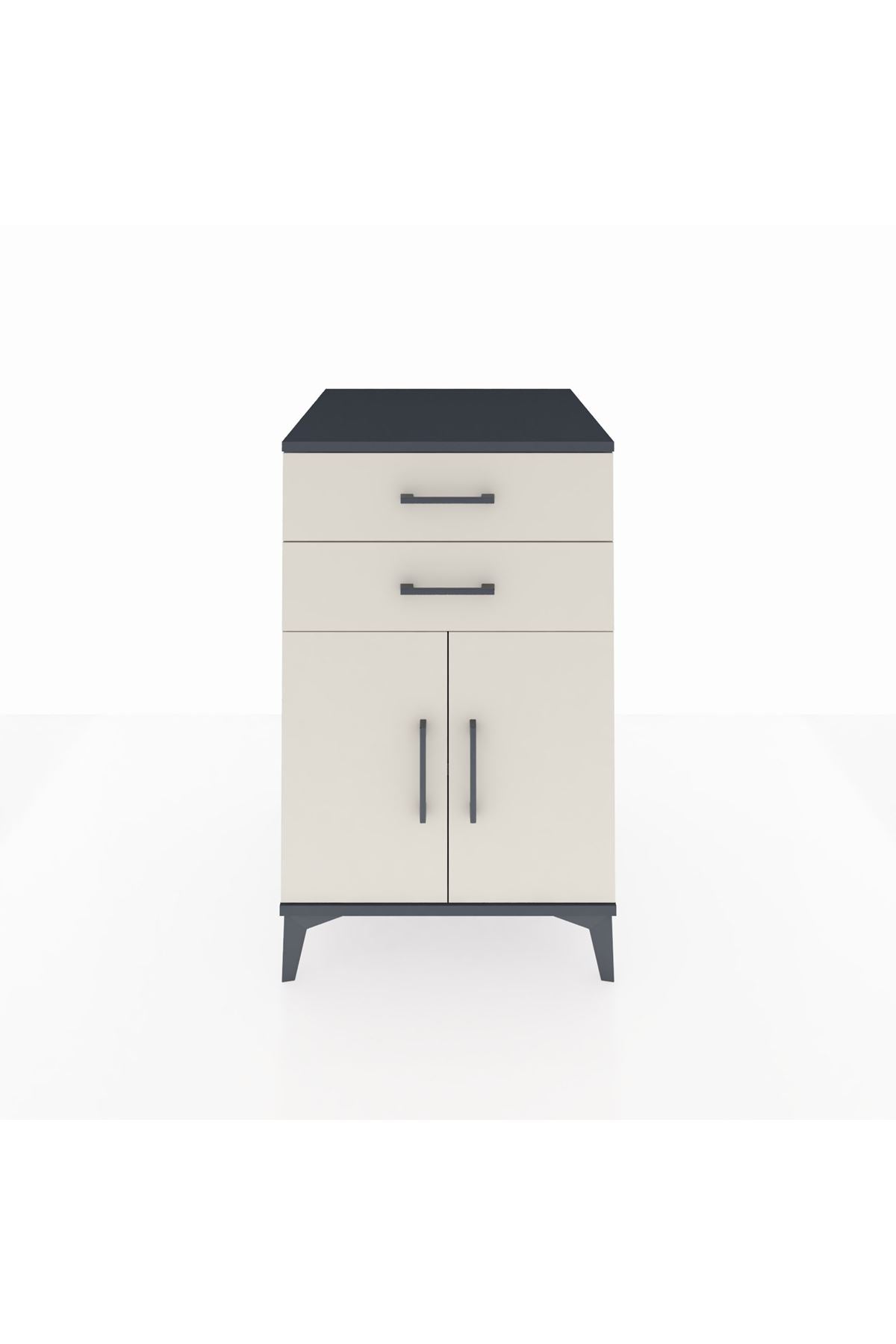 Kronos Komodin Tek Raflı 2 Çekmeceli 2 Kapaklı 60x59x96 Antrasit-Aytaşı