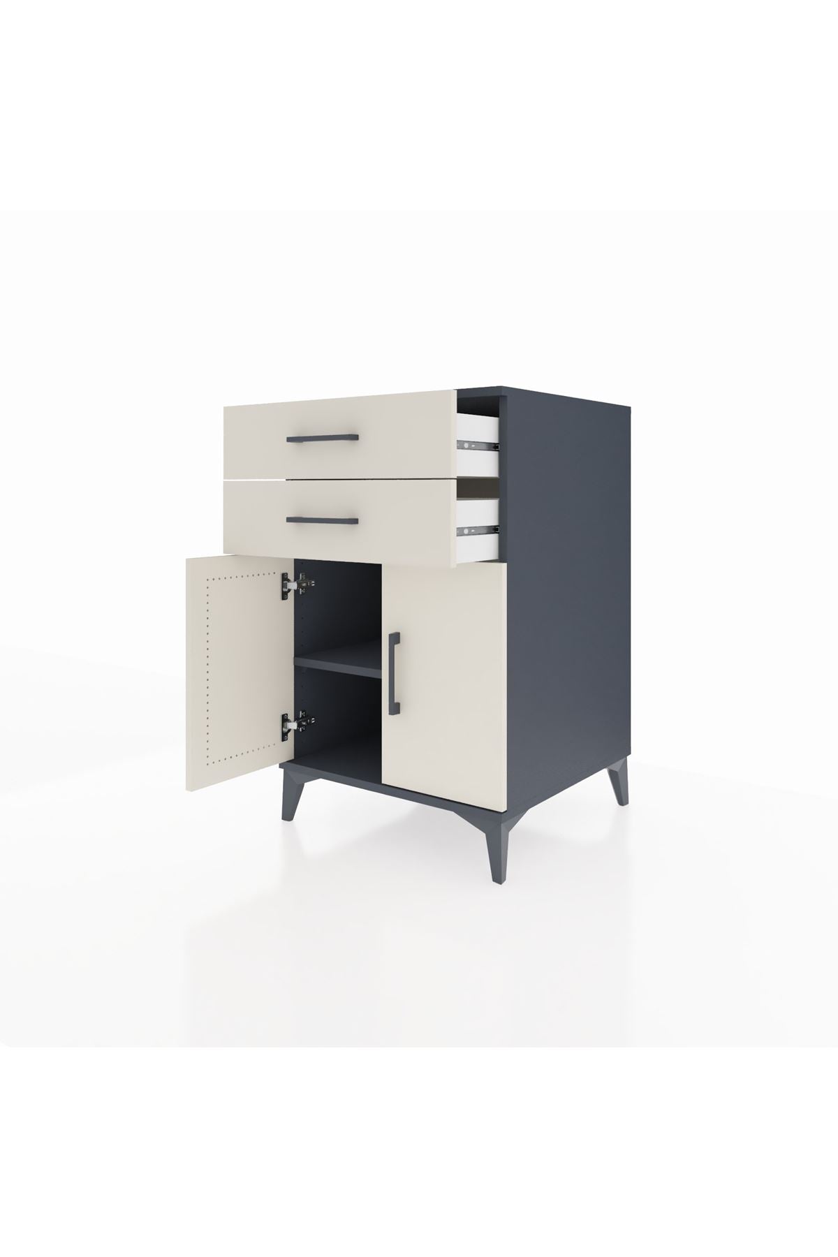 Kronos Komodin Tek Raflı 2 Çekmeceli 2 Kapaklı 60x59x96 Antrasit-Aytaşı