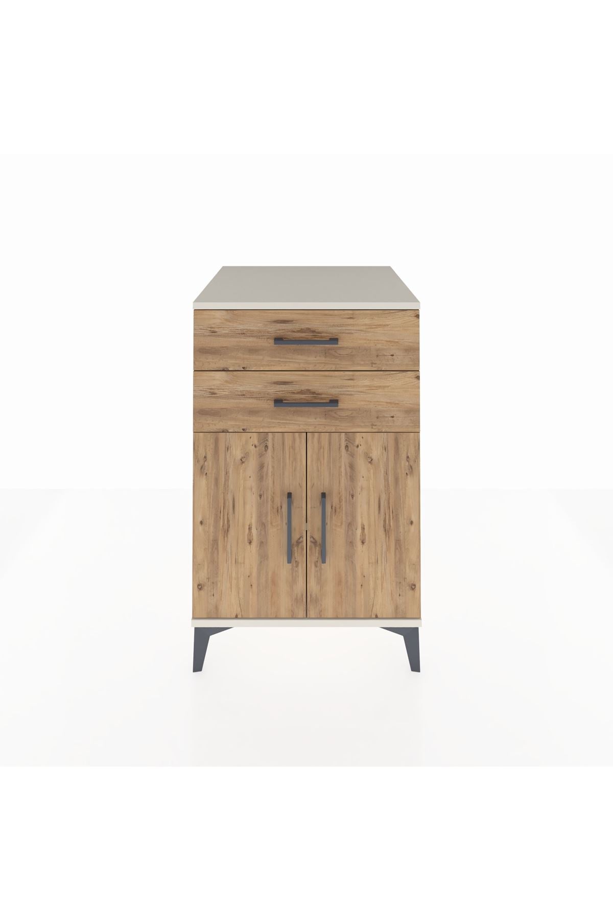 Kronos Komodin Tek Raflı 2 Çekmeceli 2 Kapaklı 60x59x96 Aytaşı-Çam