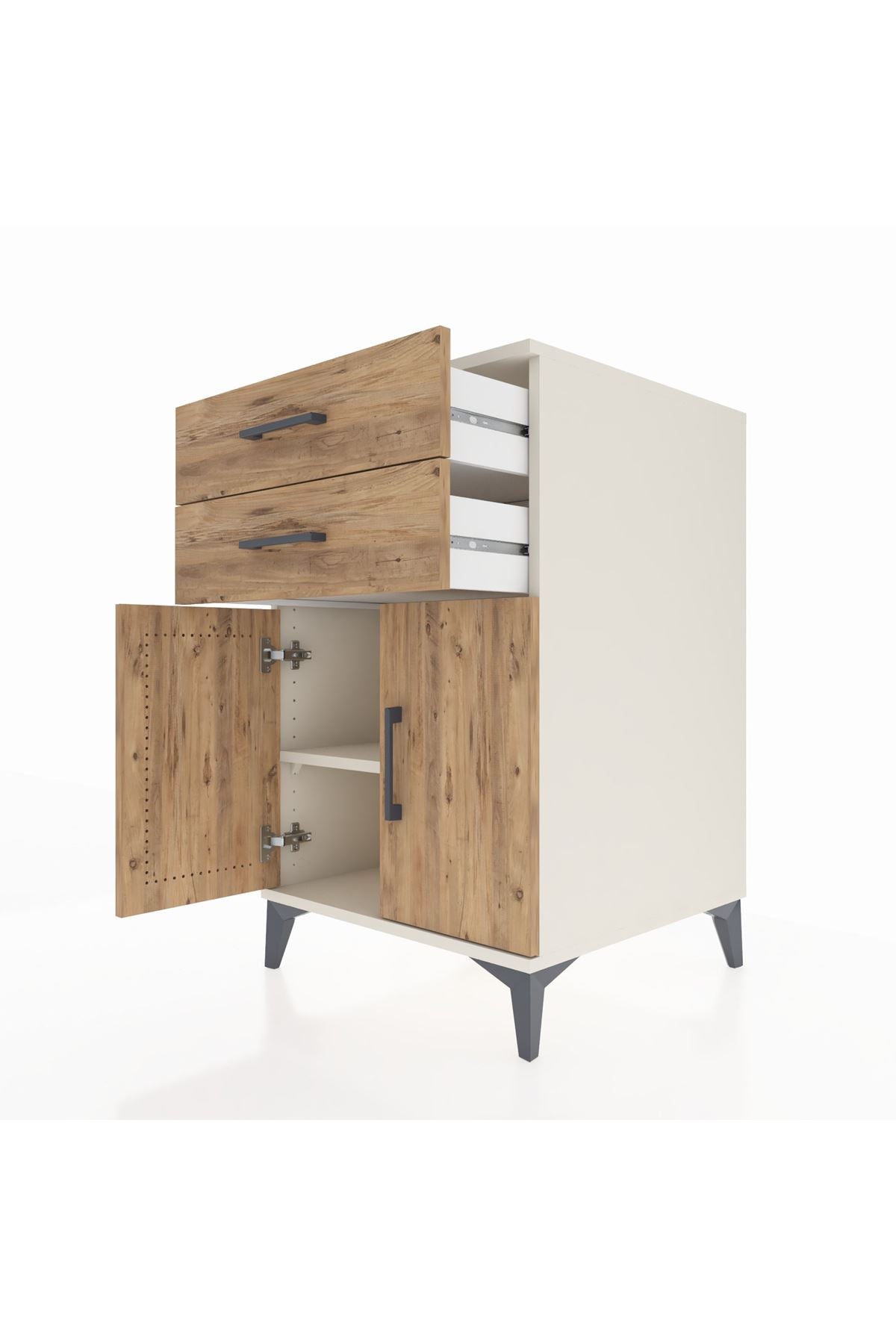 Kronos Komodin Tek Raflı 2 Çekmeceli 2 Kapaklı 60x59x96 Aytaşı-Çam