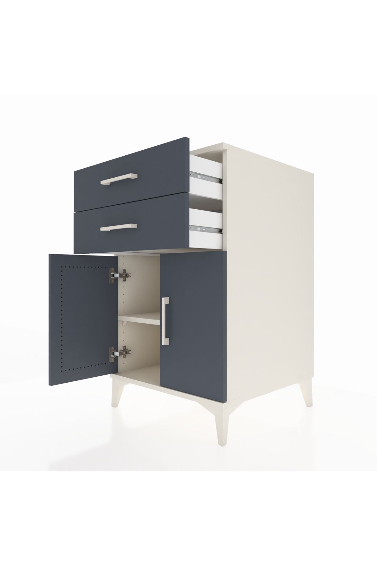 Kronos Komodin Tek Raflı 2 Çekmeceli 2 Kapaklı 60x59x96 Aytaşı-Antrasit