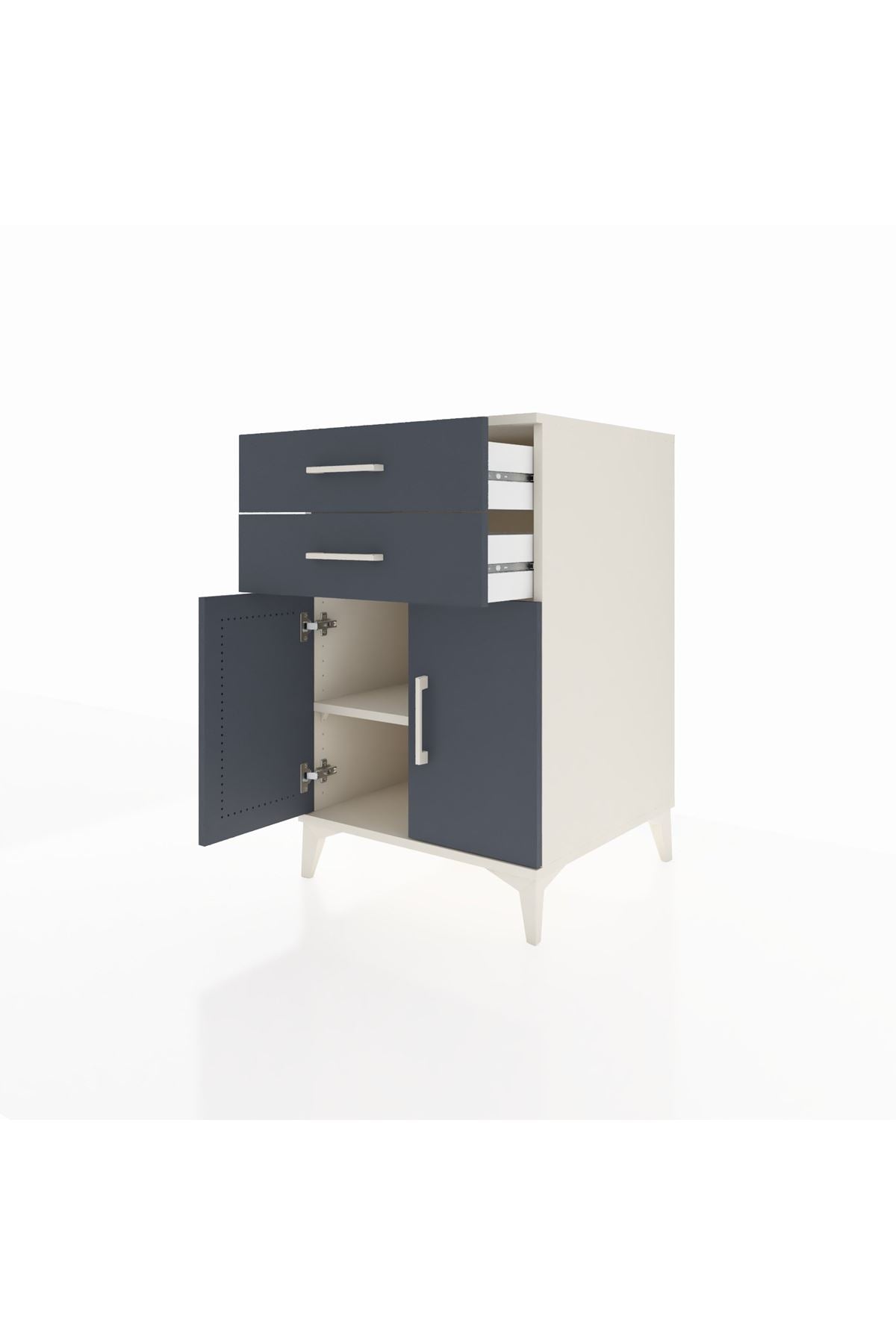 Kronos Komodin Tek Raflı 2 Çekmeceli 2 Kapaklı 60x59x96 Aytaşı-Antrasit