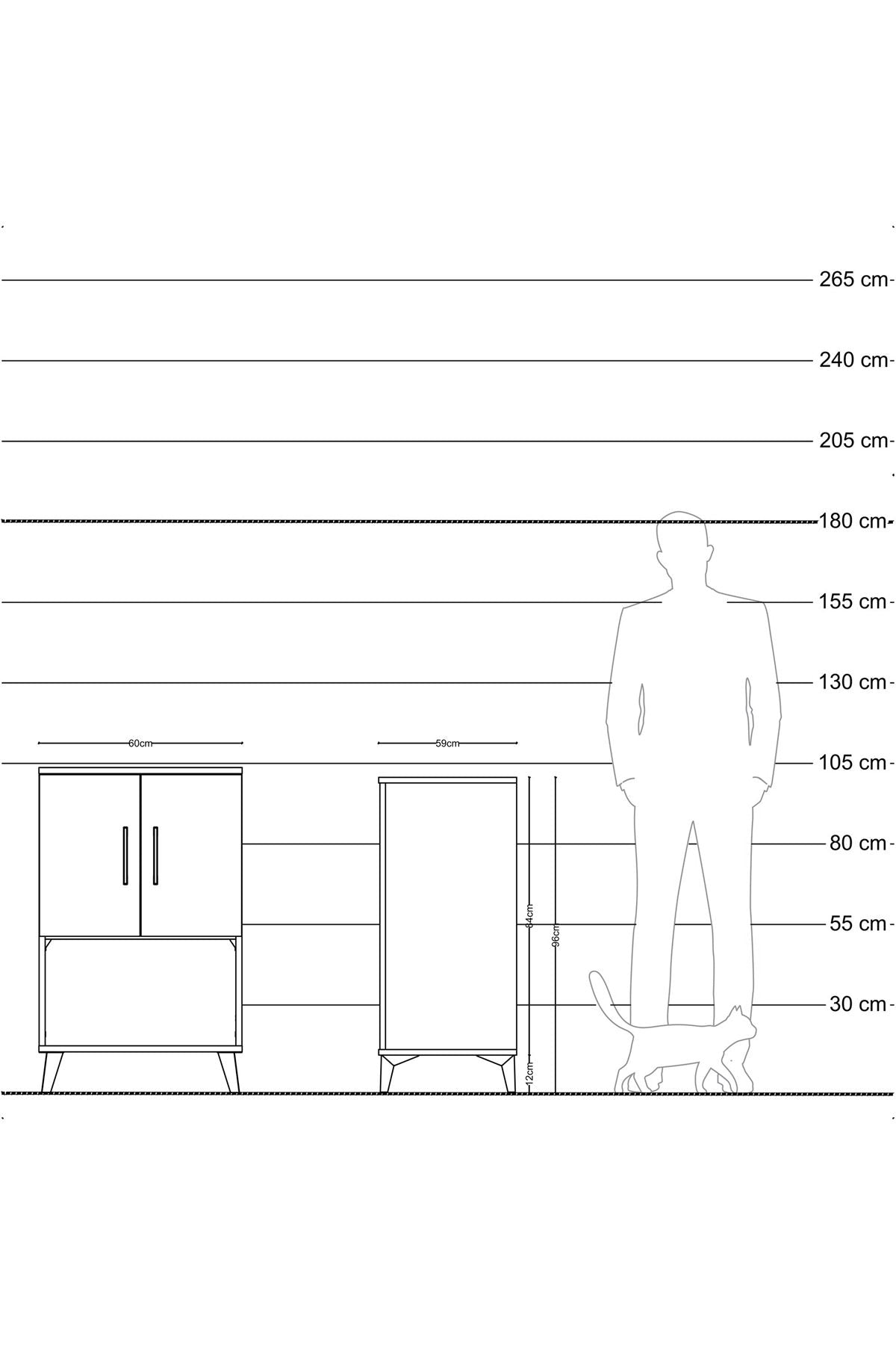 Kronos Komodin 2 Raflı 2 Kapaklı 60x59x96 Çam-Antrasit