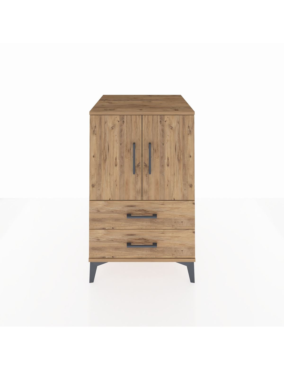 Kronos Komodin 2 Raflı 2 Çekmeceli 2 Kapaklı 60x59x96 Çam-Çam