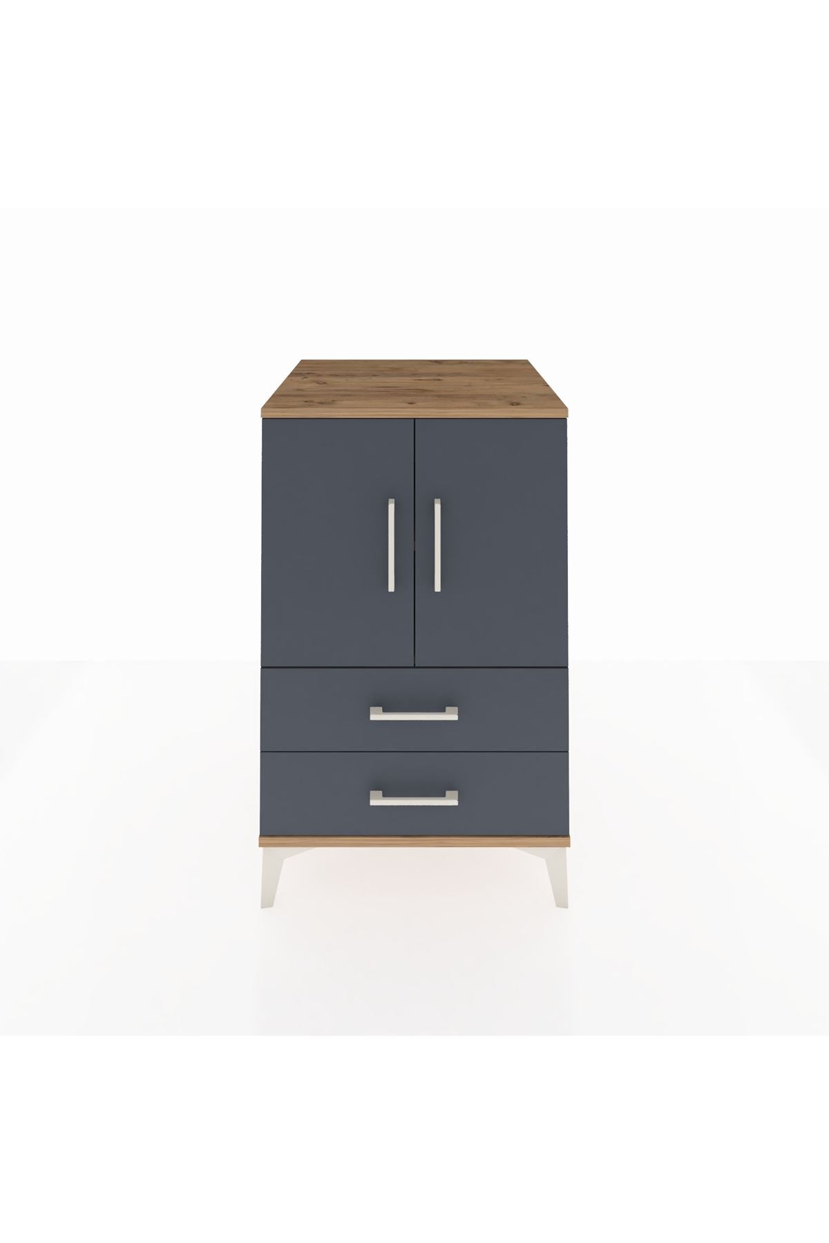 Kronos Komodin 2 Raflı 2 Çekmeceli 2 Kapaklı 60x59x96 Çam-Antrasit