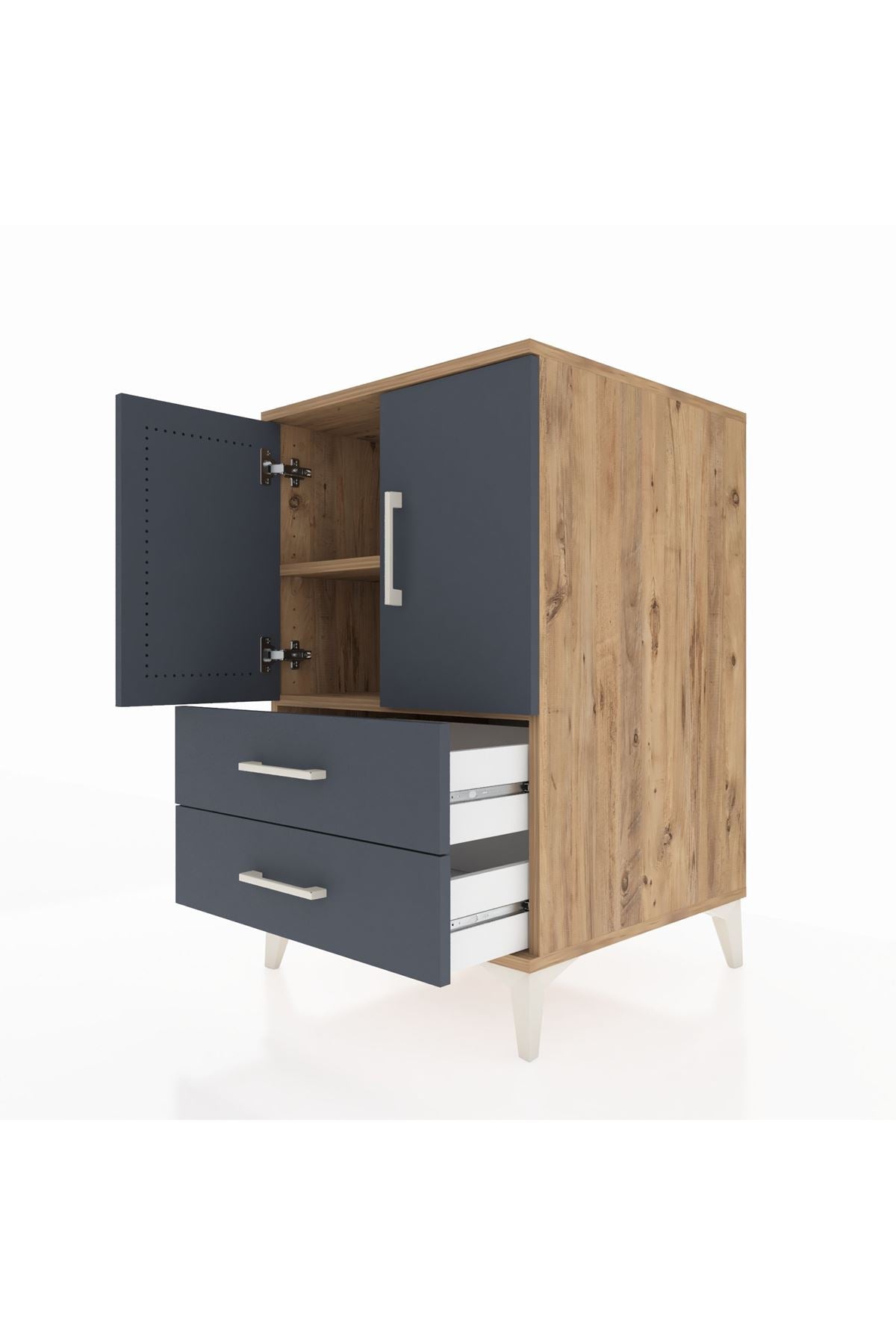 Kronos Komodin 2 Raflı 2 Çekmeceli 2 Kapaklı 60x59x96 Çam-Antrasit