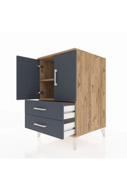 Kronos Komodin 2 Raflı 2 Çekmeceli 2 Kapaklı 60x59x96 Çam-Antrasit