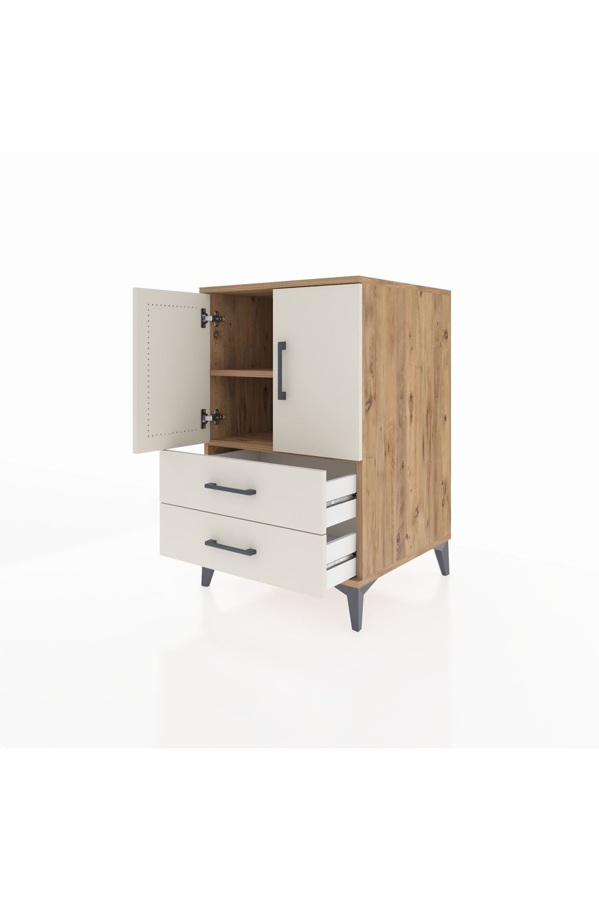 Kronos Komodin 2 Raflı 2 Çekmeceli 2 Kapaklı 60x59x96 Çam-Aytaşı