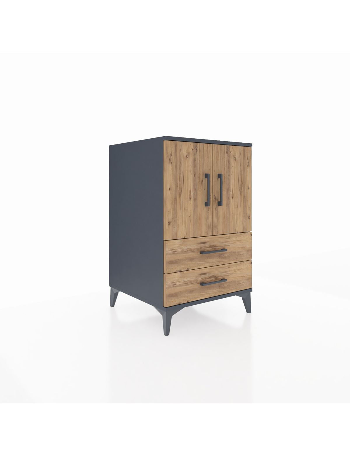 Kronos Komodin 2 Raflı 2 Çekmeceli 2 Kapaklı 60x59x96 Antrasit-Çam