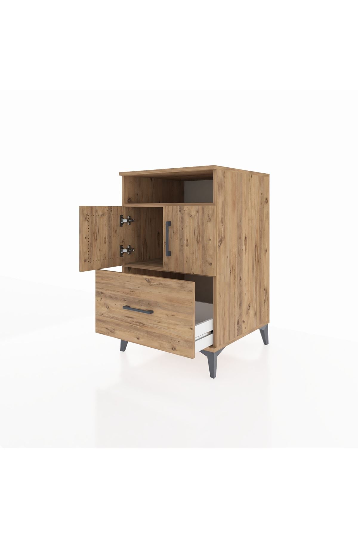 Kronos Komodin 2 Raflı Tek Çekmeceli 2 Kapaklı 60x59x96 Çam-Çam