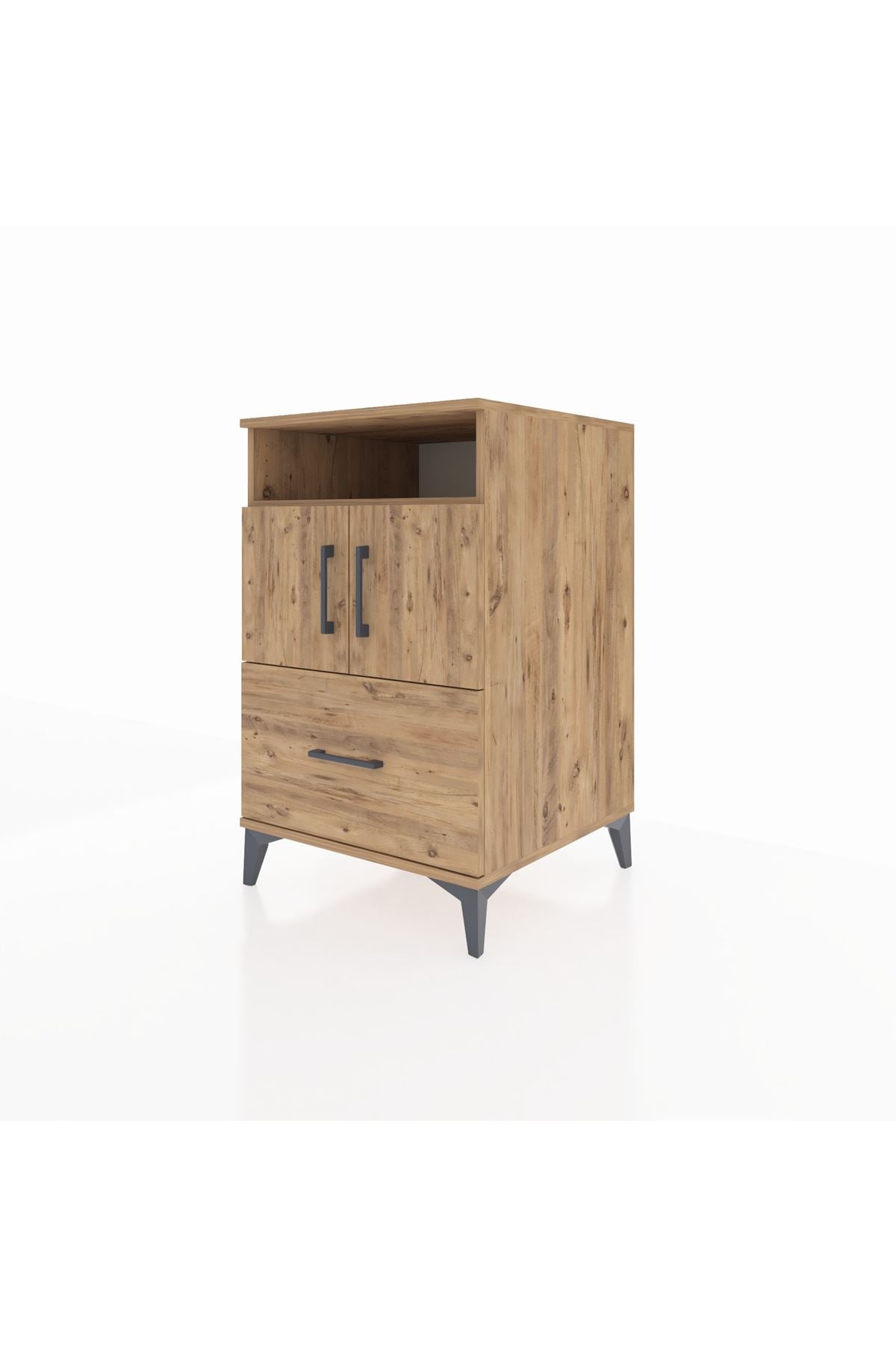 Kronos Komodin 2 Raflı Tek Çekmeceli 2 Kapaklı 60x59x96 Çam-Çam