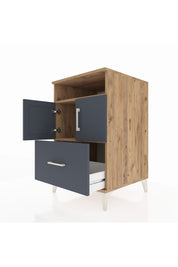 Kronos Komodin 2 Raflı Tek Çekmeceli 2 Kapaklı 60x59x96 Çam-Antrasit