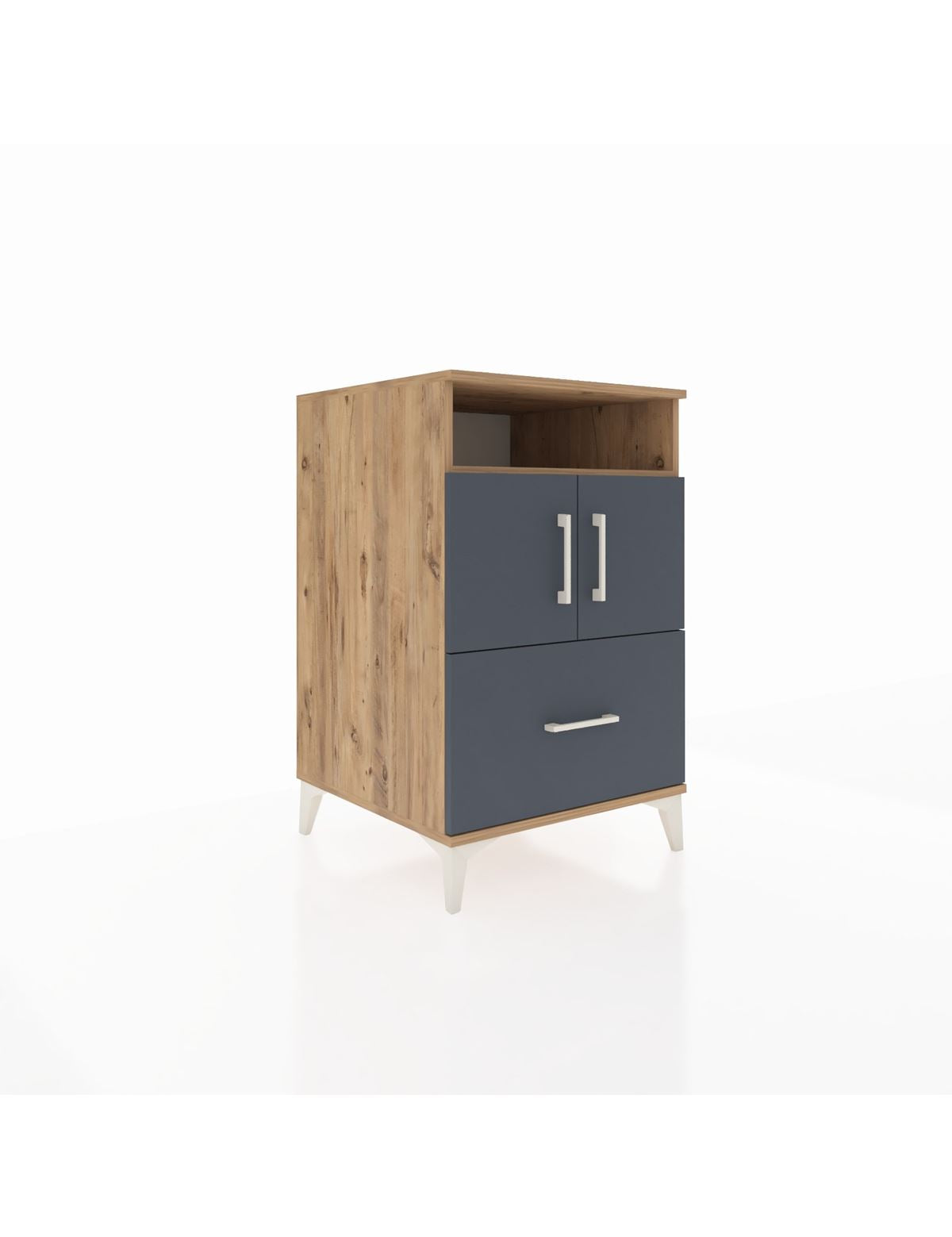 Kronos Komodin 2 Raflı Tek Çekmeceli 2 Kapaklı 60x59x96 Çam-Antrasit