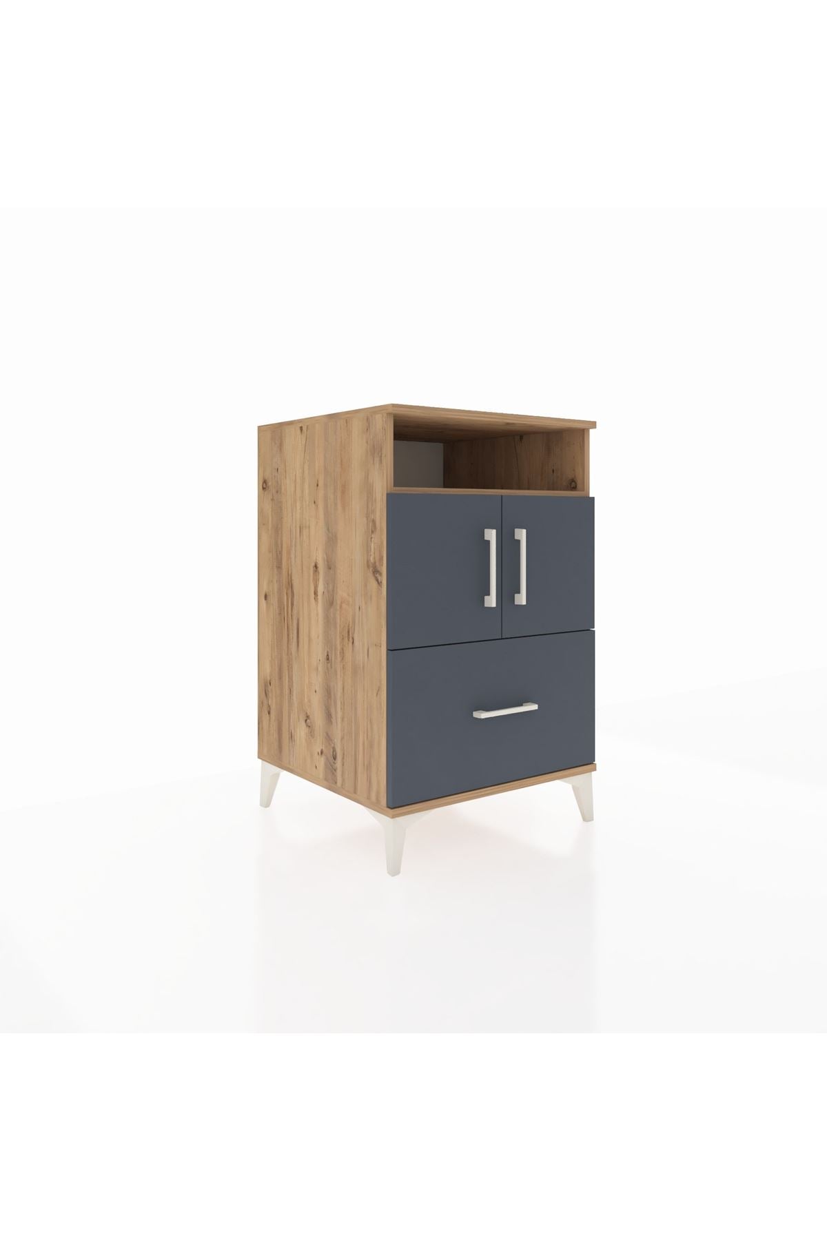 Kronos Komodin 2 Raflı Tek Çekmeceli 2 Kapaklı 60x59x96 Çam-Antrasit