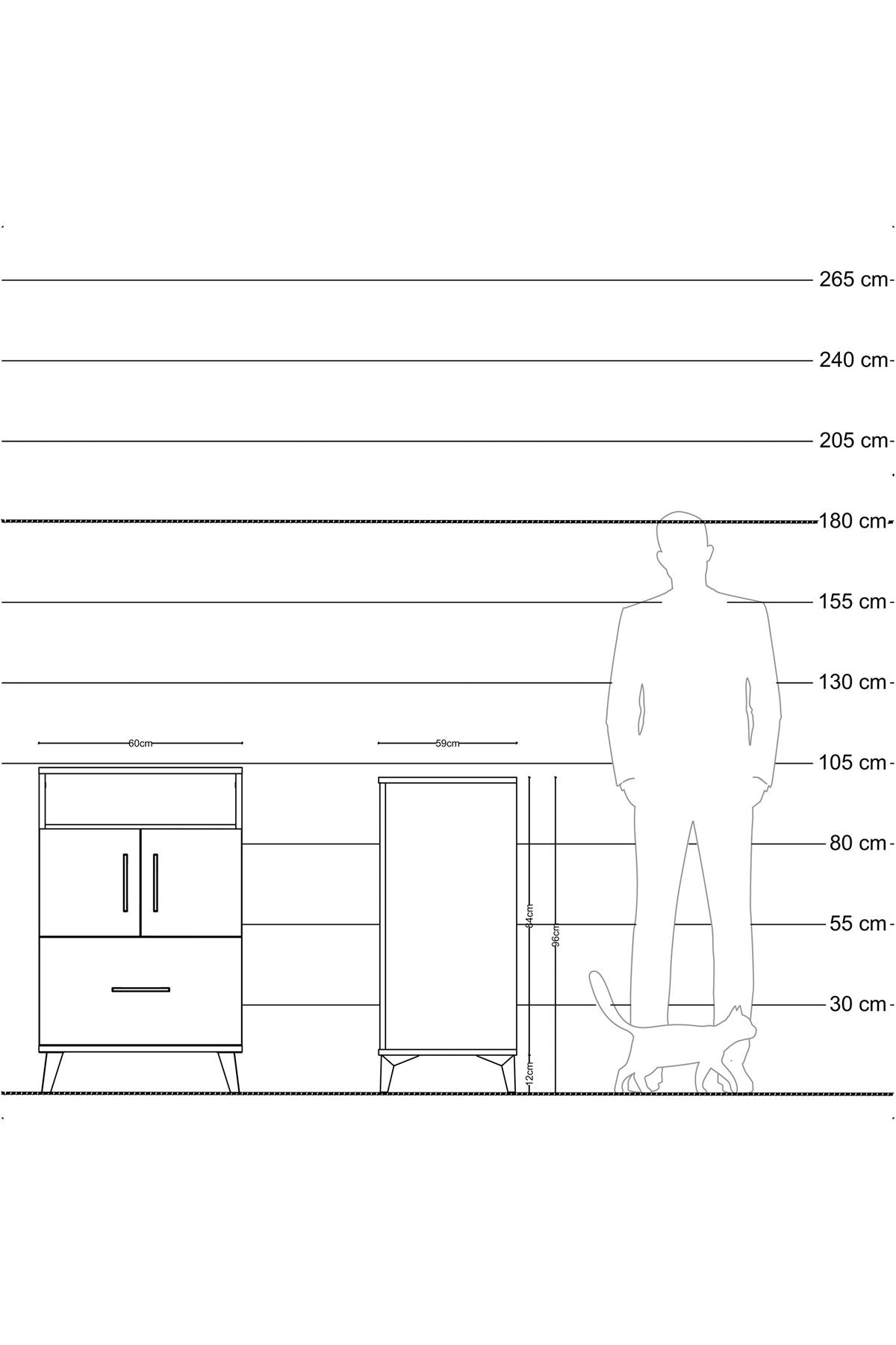 Kronos Komodin 2 Raflı Tek Çekmeceli 2 Kapaklı 60x59x96 Çam-Aytaşı