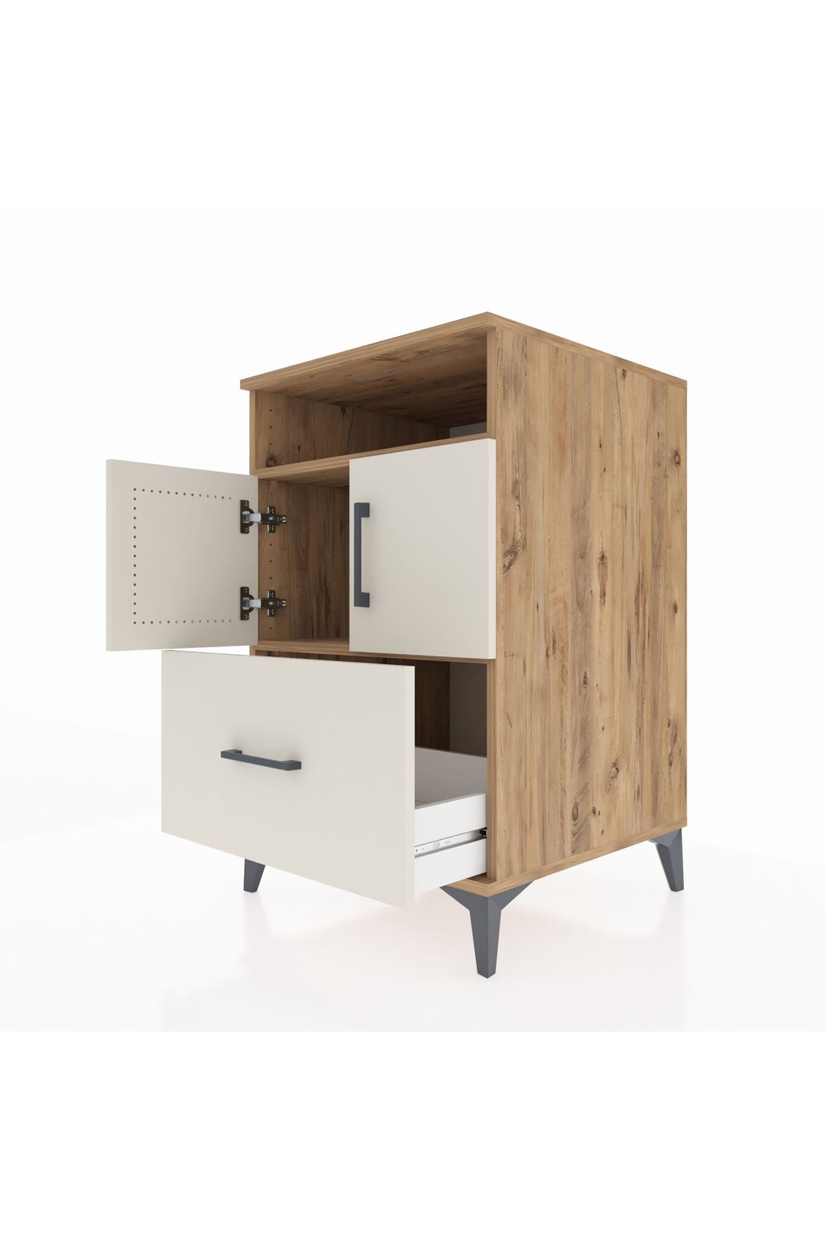 Kronos Komodin 2 Raflı Tek Çekmeceli 2 Kapaklı 60x59x96 Çam-Aytaşı