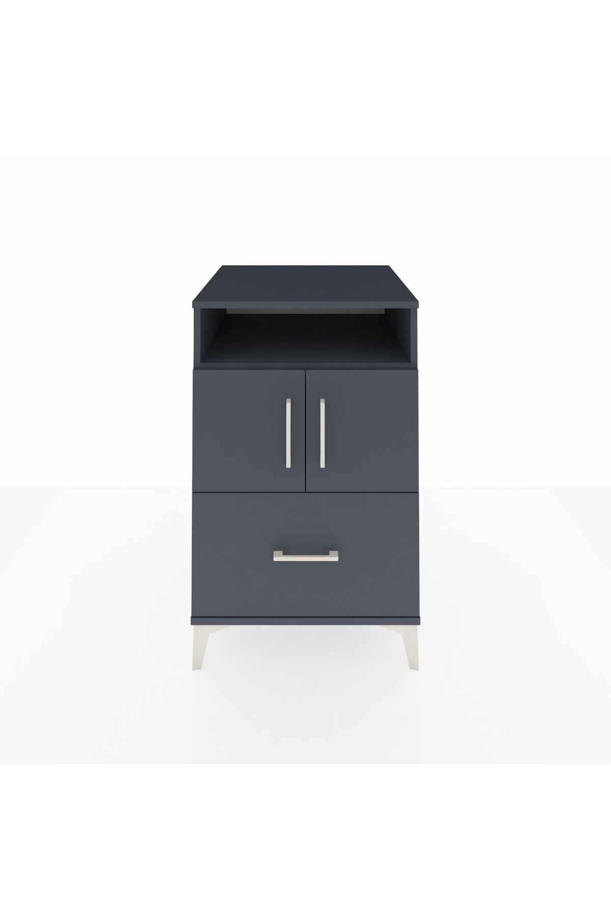 Kronos Komodin 2 Raflı Tek Çekmeceli 2 Kapaklı 60x59x96 Antrasit-Antrasit