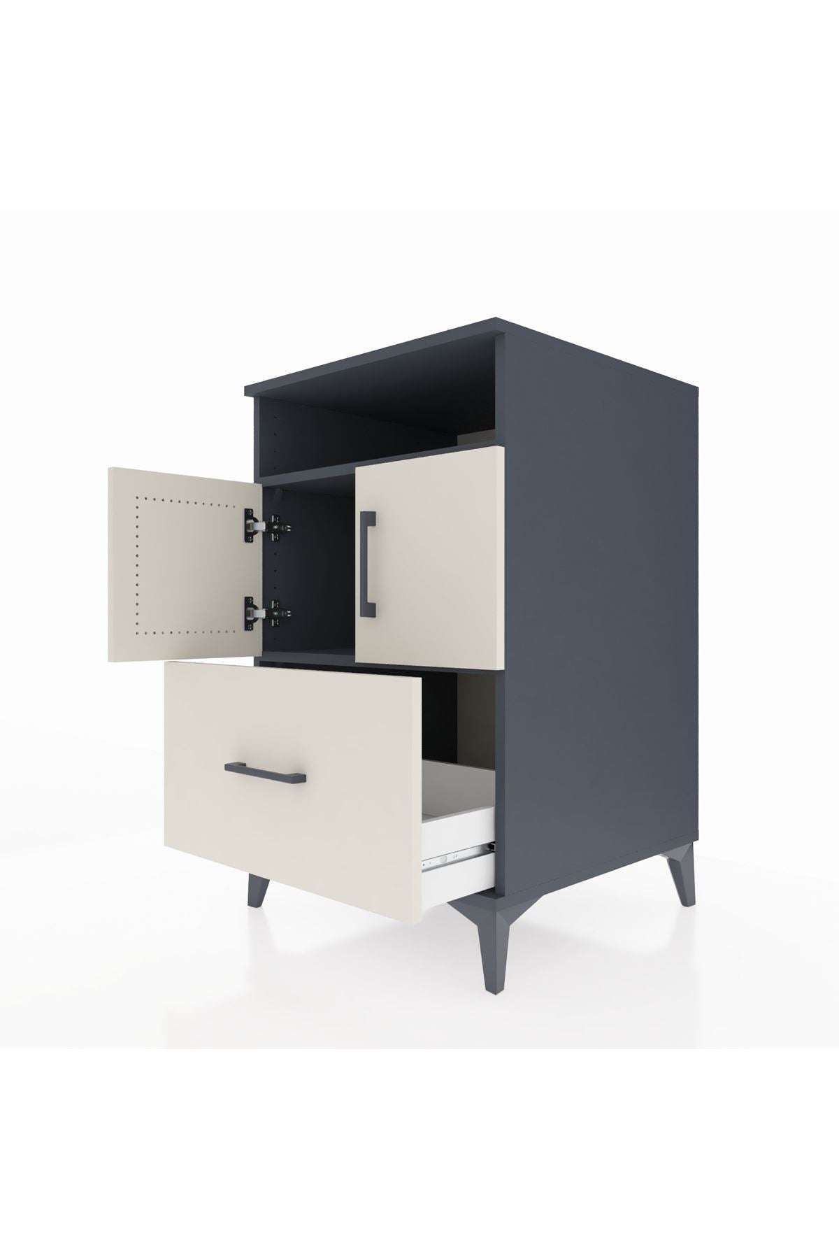 Kronos Komodin 2 Raflı Tek Çekmeceli 2 Kapaklı 60x59x96 Antrasit-Aytaşı