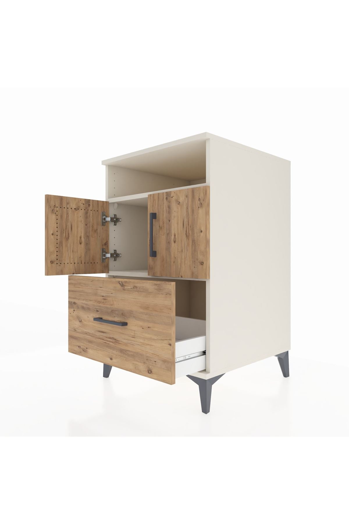 Kronos Komodin 2 Raflı Tek Çekmeceli 2 Kapaklı 60x59x96 Aytaşı-Çam