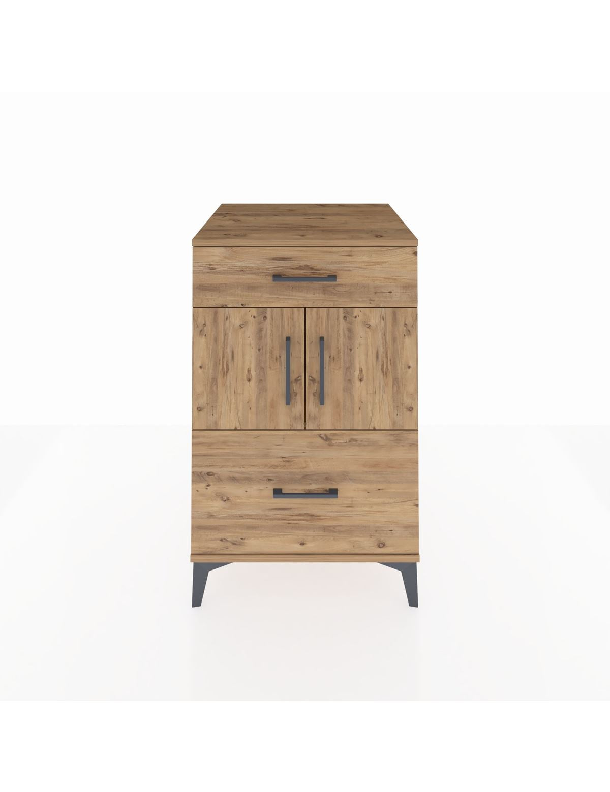 Kronos Komodin Tek Raflı 2 Çekmeceli 2 Kapaklı 60x59x96 Çam-Çam