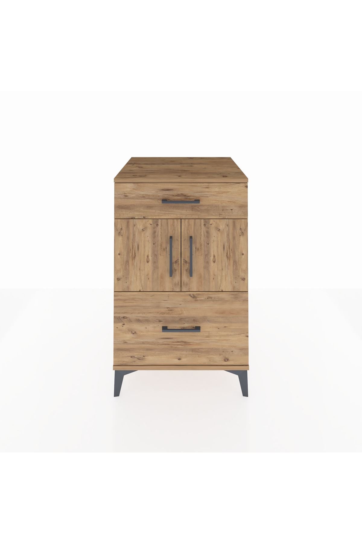 Kronos Komodin Tek Raflı 2 Çekmeceli 2 Kapaklı 60x59x96 Çam-Çam