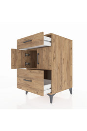 Kronos Komodin Tek Raflı 2 Çekmeceli 2 Kapaklı 60x59x96 Çam-Çam