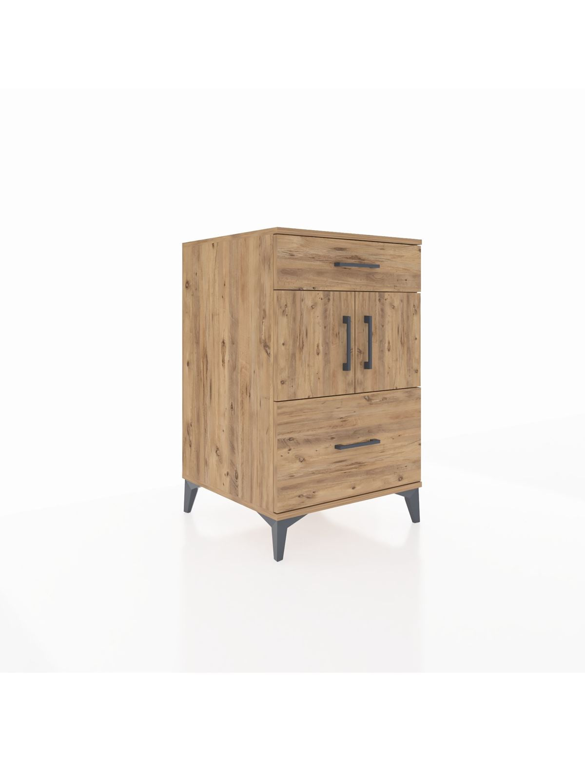 Kronos Komodin Tek Raflı 2 Çekmeceli 2 Kapaklı 60x59x96 Çam-Çam