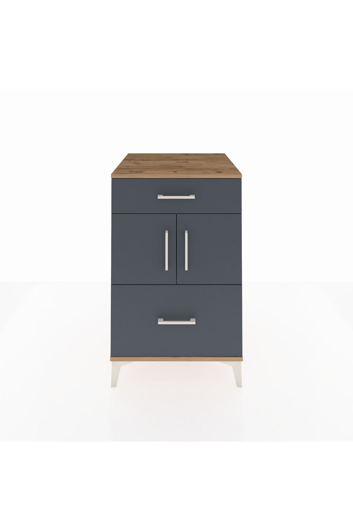 Kronos Komodin Tek Raflı 2 Çekmeceli 2 Kapaklı 60x59x96 Çam-Antrasit