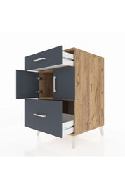 Kronos Komodin Tek Raflı 2 Çekmeceli 2 Kapaklı 60x59x96 Çam-Antrasit