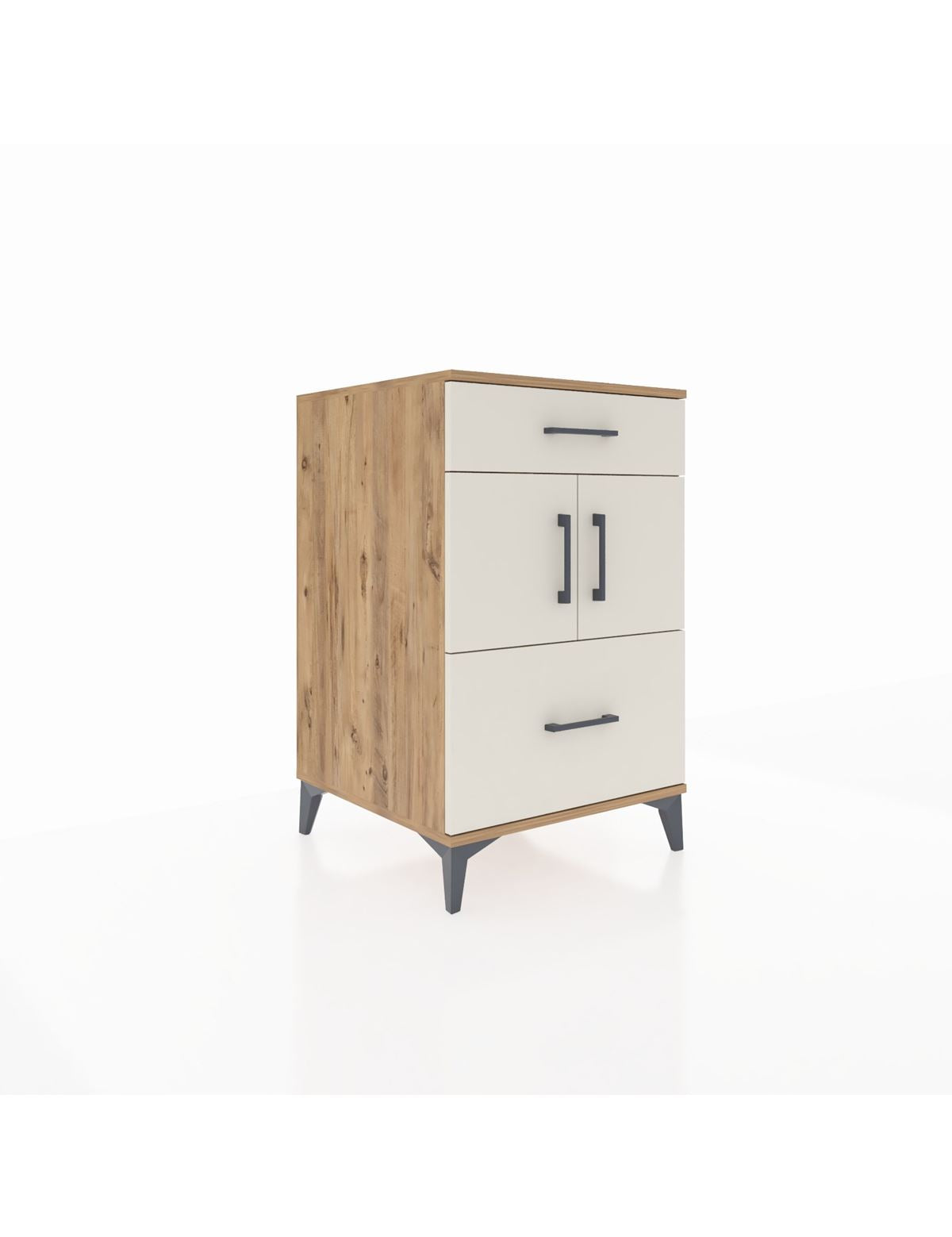 Kronos Komodin Tek Raflı 2 Çekmeceli 2 Kapaklı 60x59x96 Çam-Aytaşı