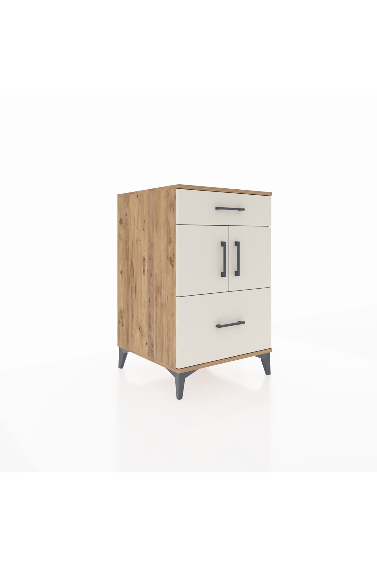 Kronos Komodin Tek Raflı 2 Çekmeceli 2 Kapaklı 60x59x96 Çam-Aytaşı