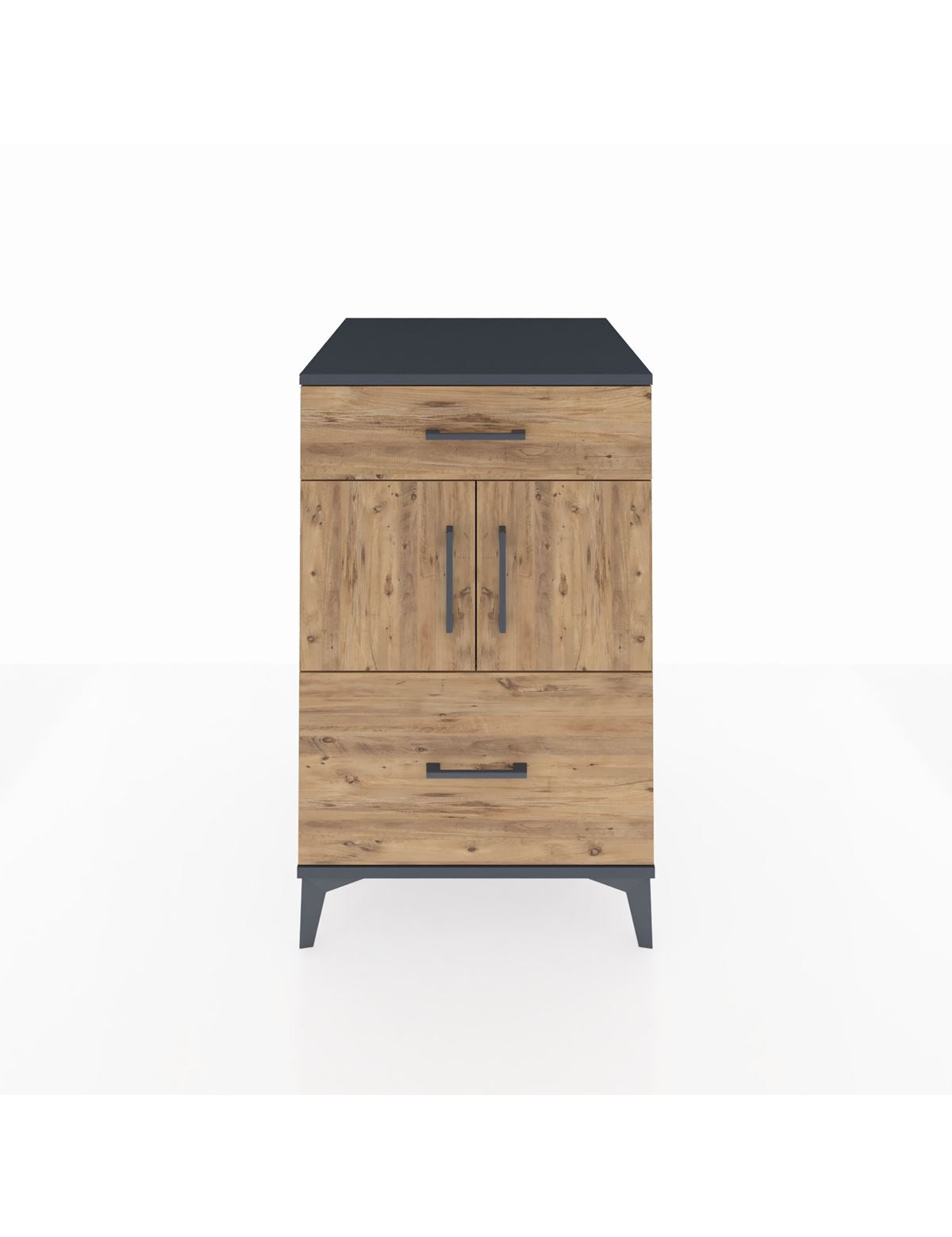 Kronos Komodin Tek Raflı 2 Çekmeceli 2 Kapaklı 60x59x96 Antrasit-Çam