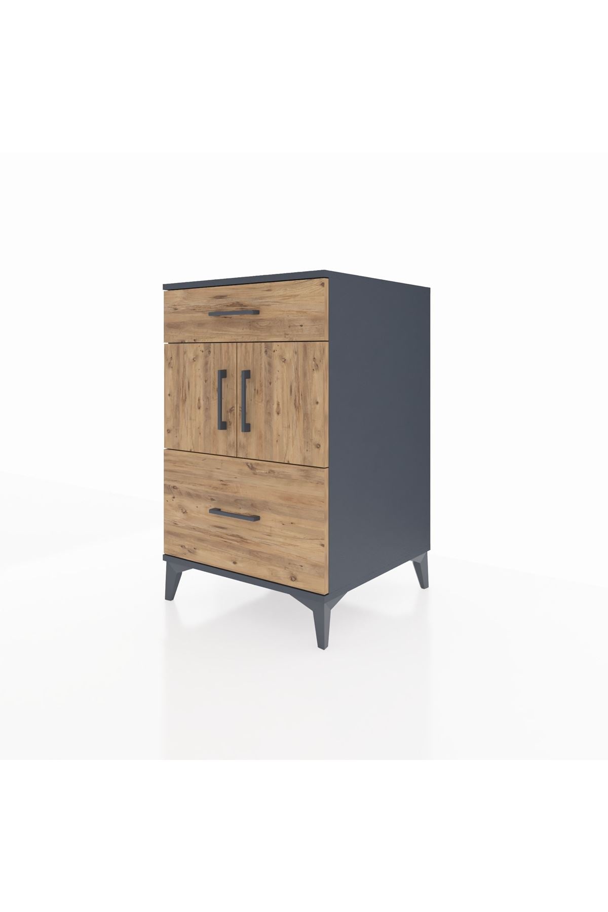 Kronos Komodin Tek Raflı 2 Çekmeceli 2 Kapaklı 60x59x96 Antrasit-Çam